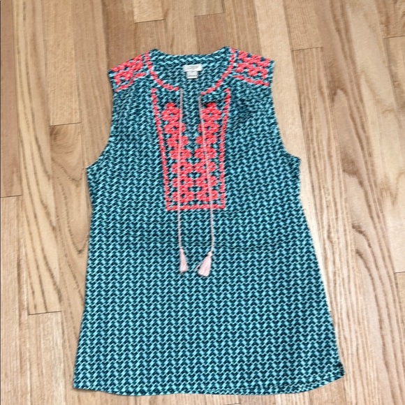 J Crew Tank Teal and Coral - Picture 1 of 3